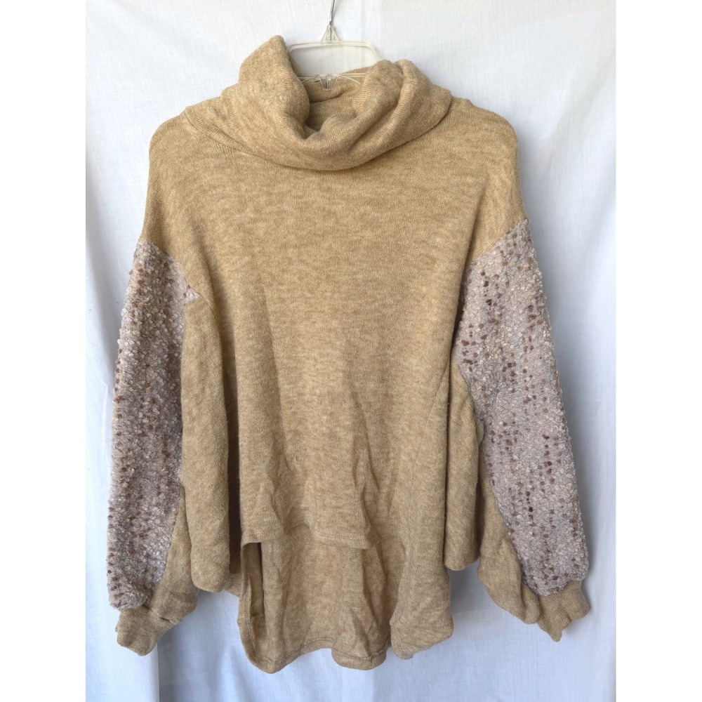 Gimmicks BKE Turtleneck Boho Oversized Cozy Fall Sweater Tan Popcorn Knit Small